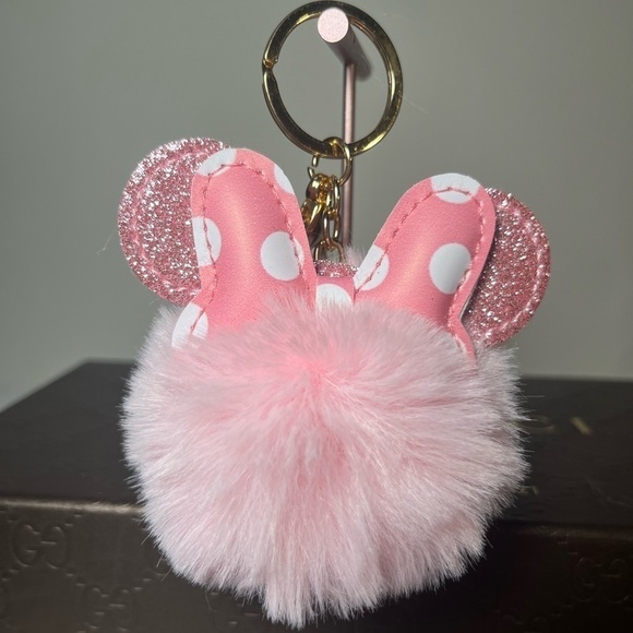 Minnie Mouse Inspired Puffy key charm. Pink and sparkly - Picture 3 of 5